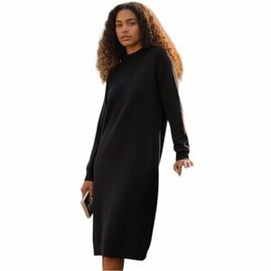 COS Black Wool Sweatshirt Dress | 100% Laine | Minimalist - Size Large